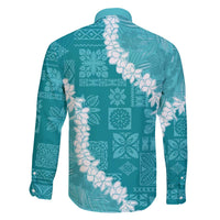 Hawaii Aloha Family Matching Puletasi and Hawaiian Shirt Teal Quilt Patch Work Mix Plumeria Lei LT7 - Polynesian Pride