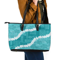 Hawaii Aloha Leather Tote Bag Teal Quilt Patch Work Mix Plumeria Lei LT7 - Polynesian Pride