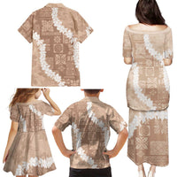 Hawaii Aloha Family Matching Puletasi and Hawaiian Shirt Beige Quilt Patch Work Mix Plumeria Lei LT7 - Polynesian Pride