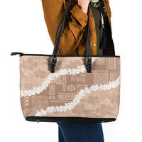 Hawaii Aloha Leather Tote Bag Beige Quilt Patch Work Mix Plumeria Lei LT7 - Polynesian Pride
