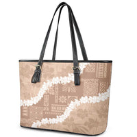 Hawaii Aloha Leather Tote Bag Beige Quilt Patch Work Mix Plumeria Lei LT7 - Polynesian Pride