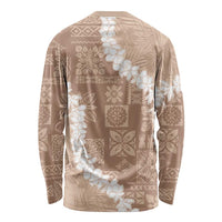 Hawaii Aloha Long Sleeve Shirt Beige Quilt Patch Work Mix Plumeria Lei LT7 - Polynesian Pride
