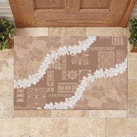 Hawaii Aloha Rubber Doormat Beige Quilt Patch Work Mix Plumeria Lei LT7 Beige - Polynesian Pride
