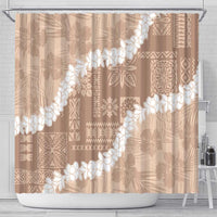 Hawaii Aloha Shower Curtain Beige Quilt Patch Work Mix Plumeria Lei