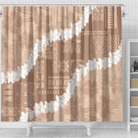 Hawaii Aloha Shower Curtain Beige Quilt Patch Work Mix Plumeria Lei