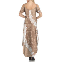Hawaii Aloha Summer Maxi Dress Beige Quilt Patch Work Mix Plumeria Lei LT7 - Polynesian Pride