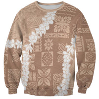 Hawaii Aloha Sweatshirt Beige Quilt Patch Work Mix Plumeria Lei LT7 Unisex Beige - Polynesian Pride
