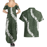 Hawaii Aloha Couples Matching Summer Maxi Dress and Hawaiian Shirt Sage Quilt Patch Work Mix Plumeria Lei LT7 - Polynesian Pride