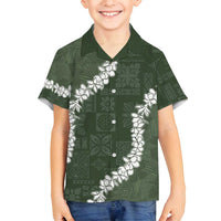 Hawaii Aloha Family Matching Off Shoulder Maxi Dress and Hawaiian Shirt Sage Quilt Patch Work Mix Plumeria Lei LT7 Son's Shirt Sage - Polynesian Pride