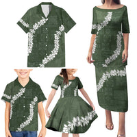 Hawaii Aloha Family Matching Puletasi and Hawaiian Shirt Sage Quilt Patch Work Mix Plumeria Lei LT7 - Polynesian Pride