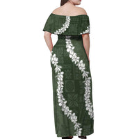 Hawaii Aloha Off Shoulder Maxi Dress Sage Quilt Patch Work Mix Plumeria Lei LT7 - Polynesian Pride
