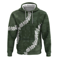 Hawaii Aloha Zip Hoodie Sage Quilt Patch Work Mix Plumeria Lei LT7 Pullover Hoodie Sage - Polynesian Pride