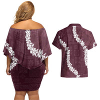 Hawaii Aloha Couples Matching Off Shoulder Short Dress and Hawaiian Shirt Champange Quilt Patch Work Mix Plumeria Lei LT7 - Polynesian Pride