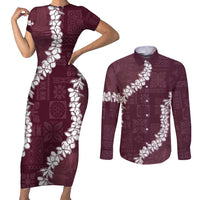Hawaii Aloha Couples Matching Short Sleeve Bodycon Dress and Long Sleeve Button Shirt Champange Quilt Patch Work Mix Plumeria Lei LT7 Champange - Polynesian Pride