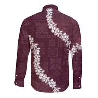 Hawaii Aloha Long Sleeve Button Shirt Champange Quilt Patch Work Mix Plumeria Lei LT7 - Polynesian Pride