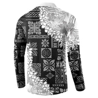 Hawaii Aloha Button Sweatshirt White Quilt Patch Work Mix Plumeria Lei LT7 - Polynesian Pride