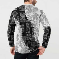 Hawaii Aloha Button Sweatshirt White Quilt Patch Work Mix Plumeria Lei LT7 - Polynesian Pride