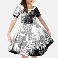 Hawaii Aloha Family Matching Summer Maxi Dress and Hawaiian Shirt White Quilt Patch Work Mix Plumeria Lei LT7 Daughter's Dress White - Polynesian Pride