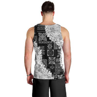 Hawaii Aloha Men Tank Top White Quilt Patch Work Mix Plumeria Lei LT7 - Polynesian Pride