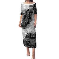 Hawaii Aloha Puletasi White Quilt Patch Work Mix Plumeria Lei LT7 Long Dress White - Polynesian Pride