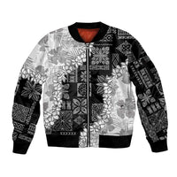 Hawaii Aloha Sleeve Zip Bomber Jacket White Quilt Patch Work Mix Plumeria Lei LT7 Unisex White - Polynesian Pride