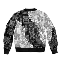Hawaii Aloha Sleeve Zip Bomber Jacket White Quilt Patch Work Mix Plumeria Lei LT7 - Polynesian Pride
