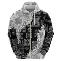 Hawaii Aloha Zip Hoodie White Quilt Patch Work Mix Plumeria Lei LT7 - Polynesian Pride