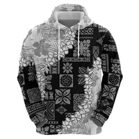 Hawaii Aloha Zip Hoodie White Quilt Patch Work Mix Plumeria Lei LT7 - Polynesian Pride