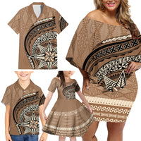 Tonga Ngatu Family Matching Off Shoulder Short Dress and Hawaiian Shirt Tokelau Classic Motifs LT7 - Polynesian Pride