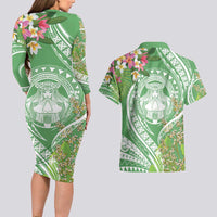 Aloha Molokai Island Couples Matching Long Sleeve Bodycon Dress and Hawaiian Shirt Hawaii Pua Kukui