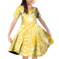 Aloha Hawaii Oahu Family Matching Off Shoulder Short Dress and Hawaiian Shirt Wahine with Ilima Lei