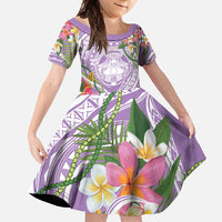 Aloha Hawaii Kauai Family Matching Off Shoulder Maxi Dress and Hawaiian Shirt Frangipani Mix Mokihana Lei LT7 Daughter's Dress Purple - Polynesian Pride