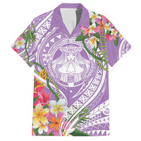Aloha Hawaii Kauai Family Matching Summer Maxi Dress and Hawaiian Shirt Frangipani Mix Mokihana Lei LT7 Dad's Shirt - Short Sleeve Purple - Polynesian Pride