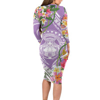Aloha Hawaii Kauai Long Sleeve Bodycon Dress Frangipani Mix Mokihana Lei LT7 - Polynesian Pride