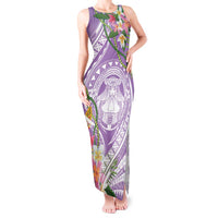 Aloha Hawaii Kauai Tank Maxi Dress Frangipani Mix Mokihana Lei LT7 Women Purple - Polynesian Pride