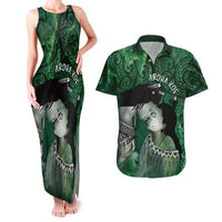 New Zealand Aroha Koe Mama Couples Matching Tank Maxi Dress and Hawaiian Shirt Maori Hongi - Pounamu LT7 Green - Polynesian Pride