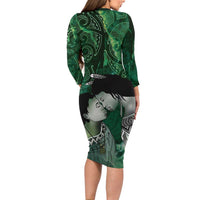 New Zealand Aroha Koe Mama Long Sleeve Bodycon Dress Maori Hongi - Pounamu