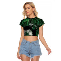 New Zealand Aroha Koe Mama Raglan Cropped T Shirt Maori Hongi - Pounamu LT7 Female Green - Polynesian Pride