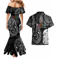 Kia Hara Te reo Maori Couples Matching Mermaid Dress and Hawaiian Shirt Manaia Moko Pattern