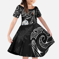 Kia Hara Te reo Maori Kid Short Sleeve Dress Manaia Moko Pattern LT7 KID Black - Polynesian Pride