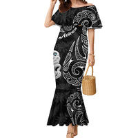 Kia Hara Te reo Maori Mermaid Dress Manaia Moko Pattern LT7 Women Black - Polynesian Pride