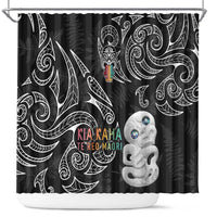 Kia Hara Te reo Maori Shower Curtain Manaia Moko Pattern LT7 Black - Polynesian Pride