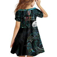 Kia Hara Te reo Maori Family Matching Off The Shoulder Long Sleeve Dress and Hawaiian Shirt Manaia Moko Mix Paua Shell