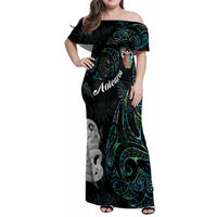 Kia Hara Te reo Maori Family Matching Off Shoulder Maxi Dress and Hawaiian Shirt Manaia Moko Mix Paua Shell
