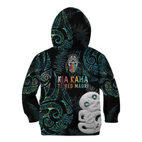 Kia Hara Te reo Maori Kid Hoodie Manaia Moko Mix Paua Shell