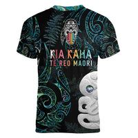 Kia Hara Te reo Maori Women V-Neck T-Shirt Manaia Moko Mix Paua Shell LT7 - Polynesian Pride