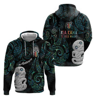 Kia Hara Te reo Maori Zip Hoodie Manaia Moko Mix Paua Shell