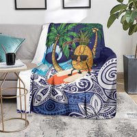Tropical Christmas Polynesian Blanket Funny Surfing Pineapple Blue