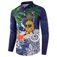Tropical Christmas Polynesian Button Sweatshirt Funny Surfing Pineapple Blue