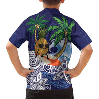 Tropical Christmas Polynesian Kid Hawaiian Shirt Funny Surfing Pineapple Blue